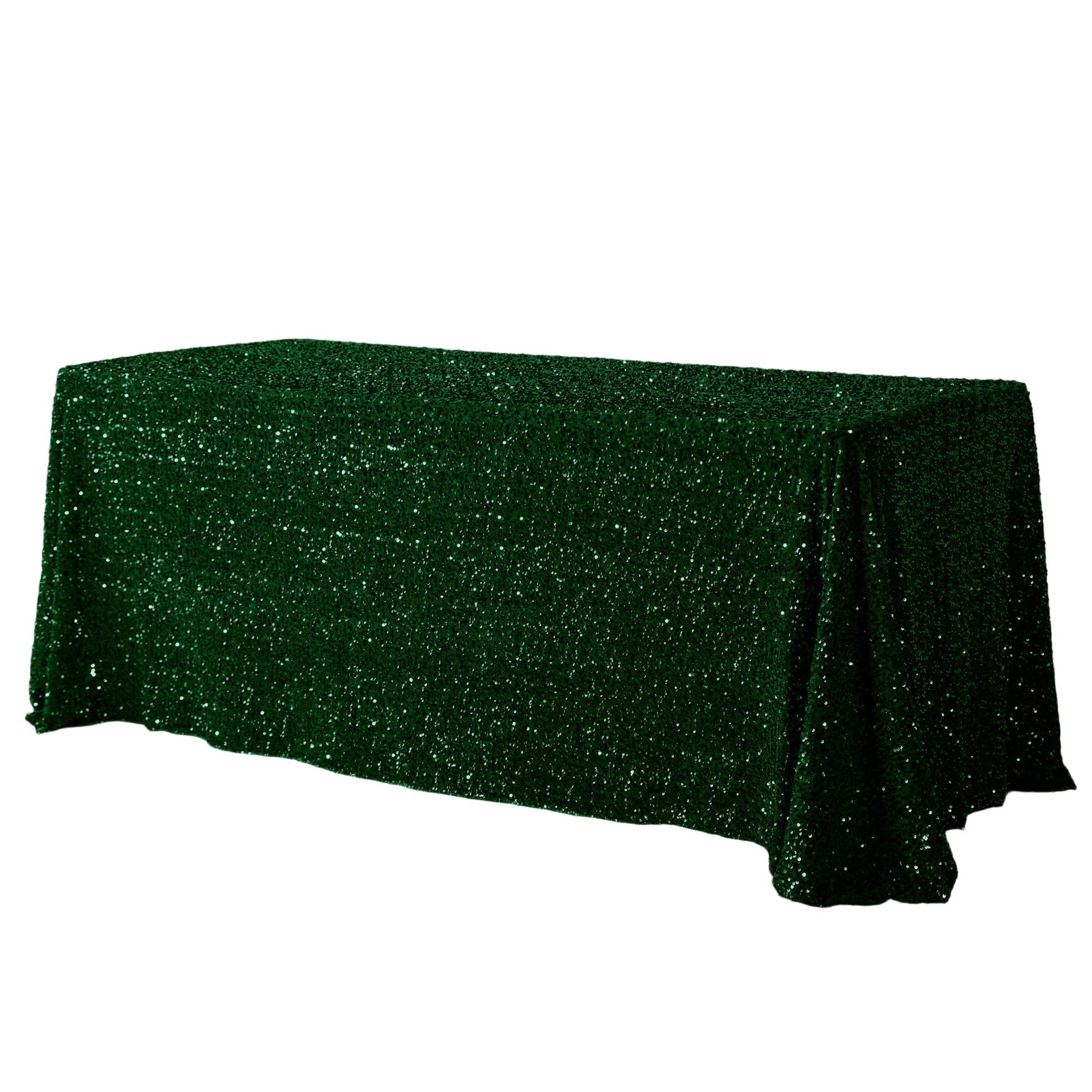 Sequin Velvet Rectangular Tablecloth Emerald Green angled view

