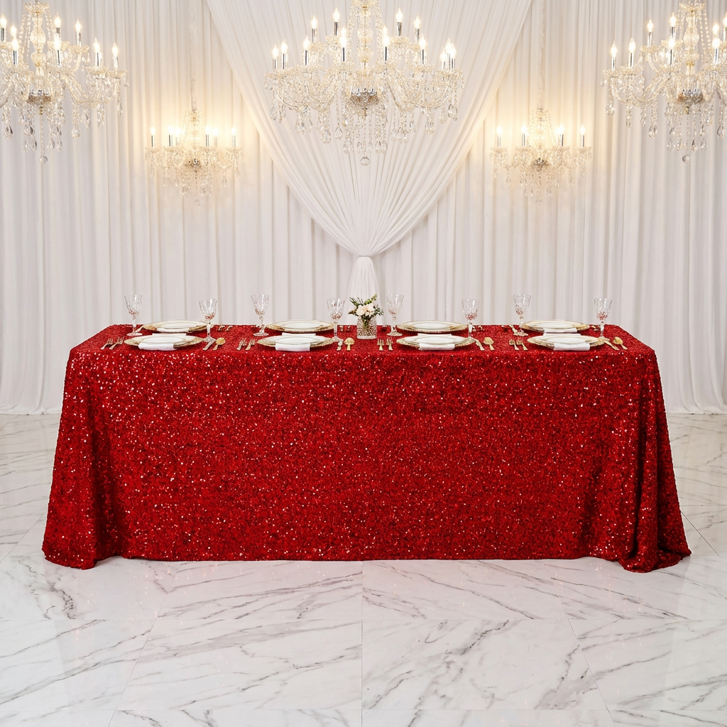 Sequin Velvet Rectangular Tablecloth Red - CV Linens