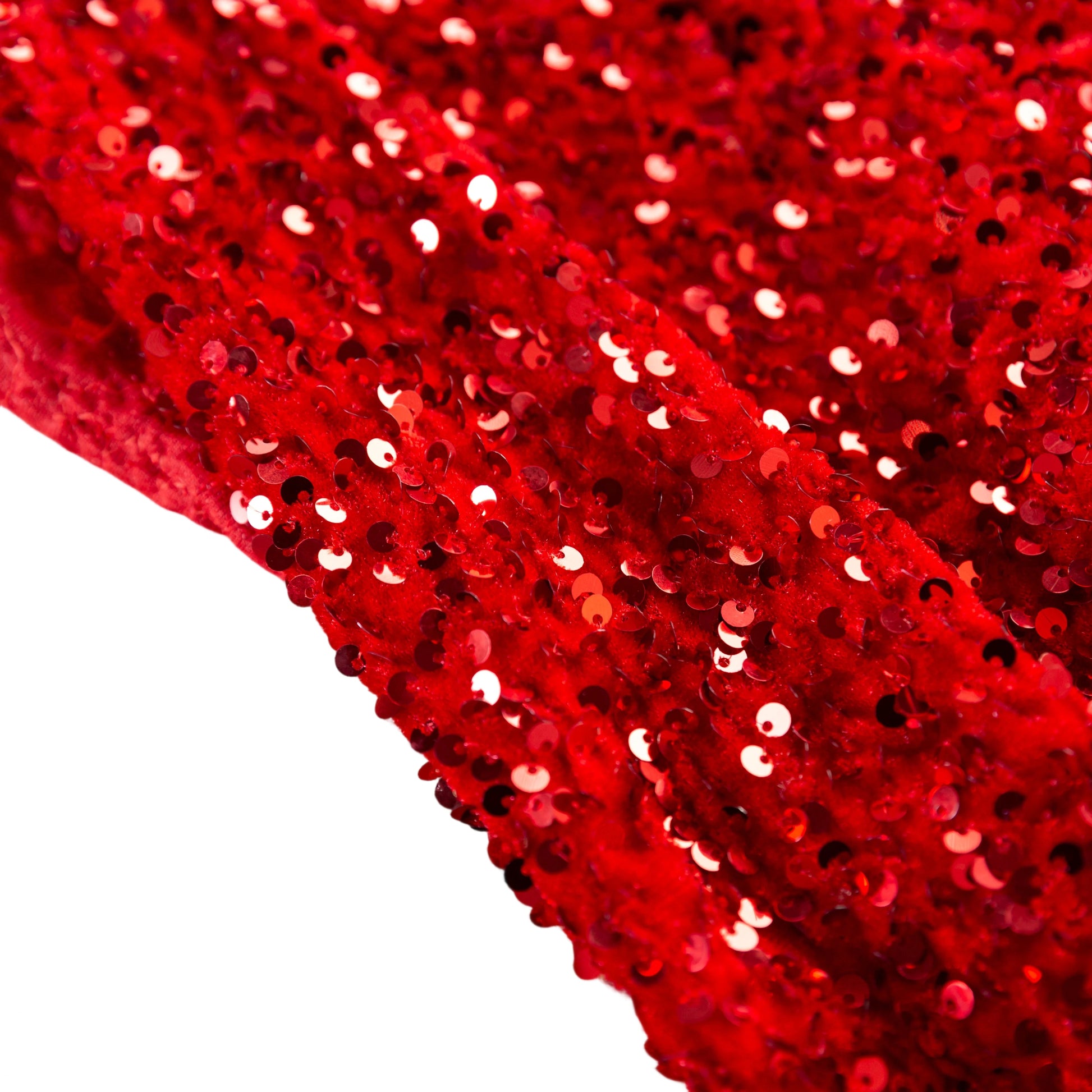 Sequin Velvet Red edge finish close up