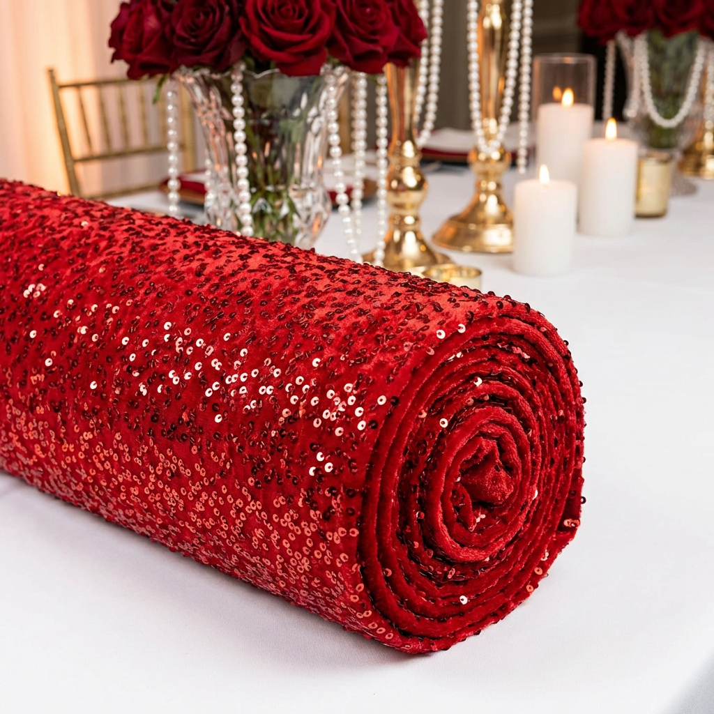 Sequin Velvet Red fabric roll