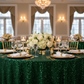 Sequin Velvet Round Tablecloth Emerald Green wedding tablescape