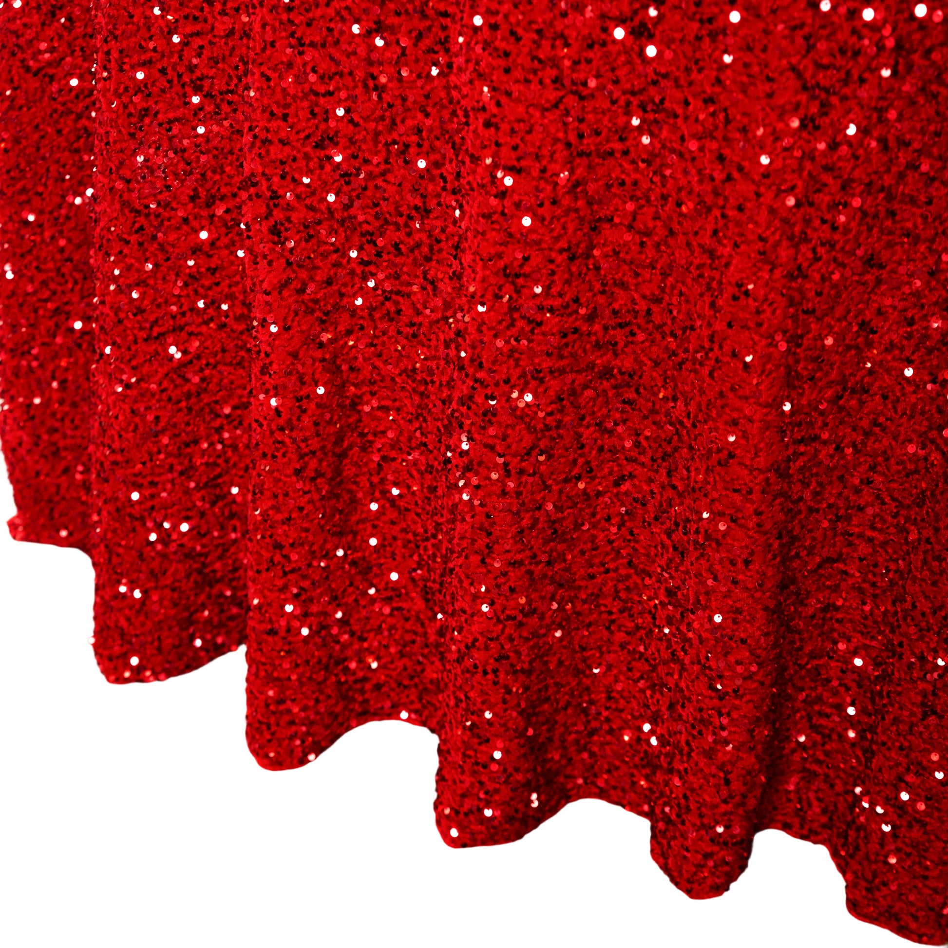 Sequin Velvet Round Tablecloth Red bottom close up