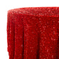 Sequin Velvet Round Tablecloth Red side close up