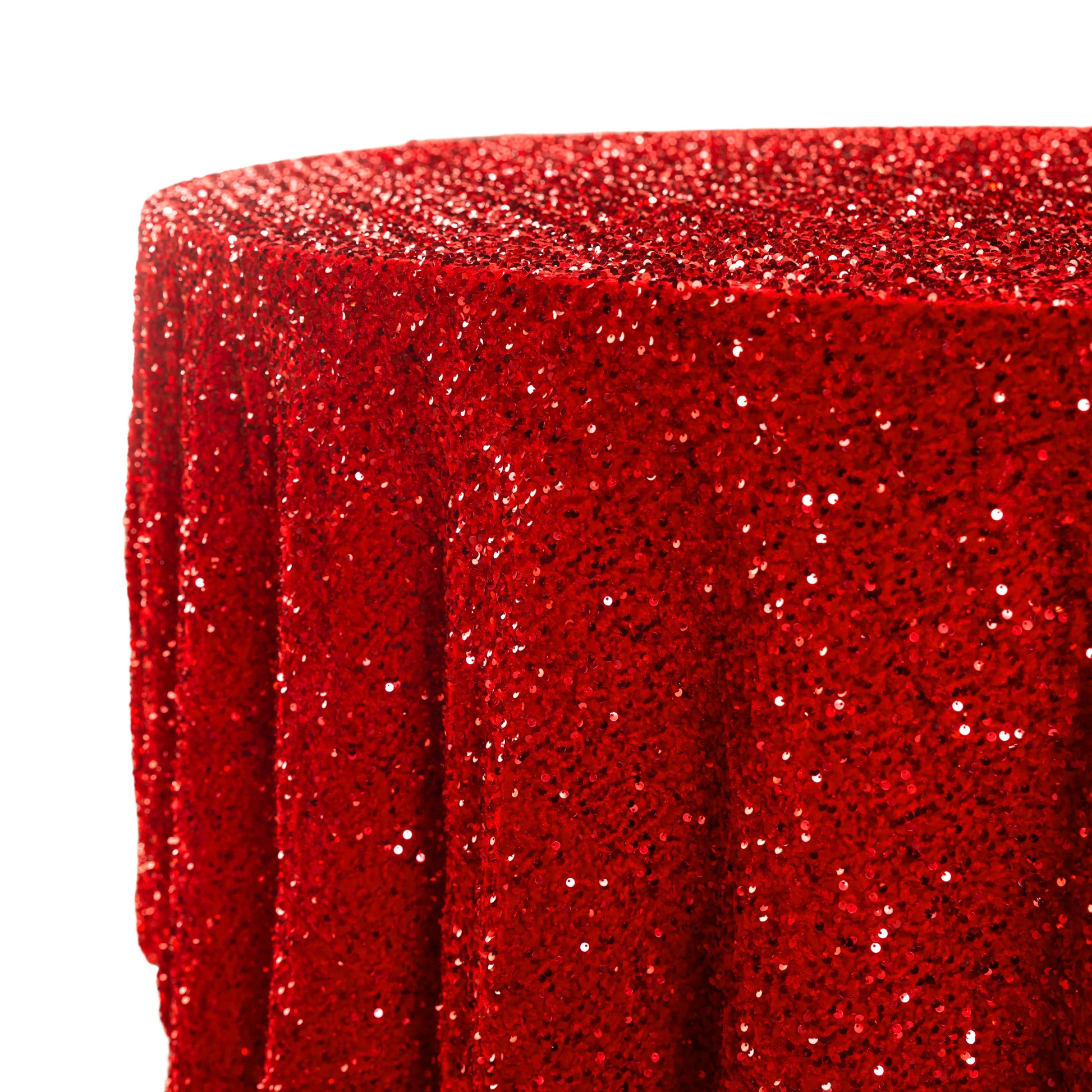 Sequin Velvet Round Tablecloth Red side close up