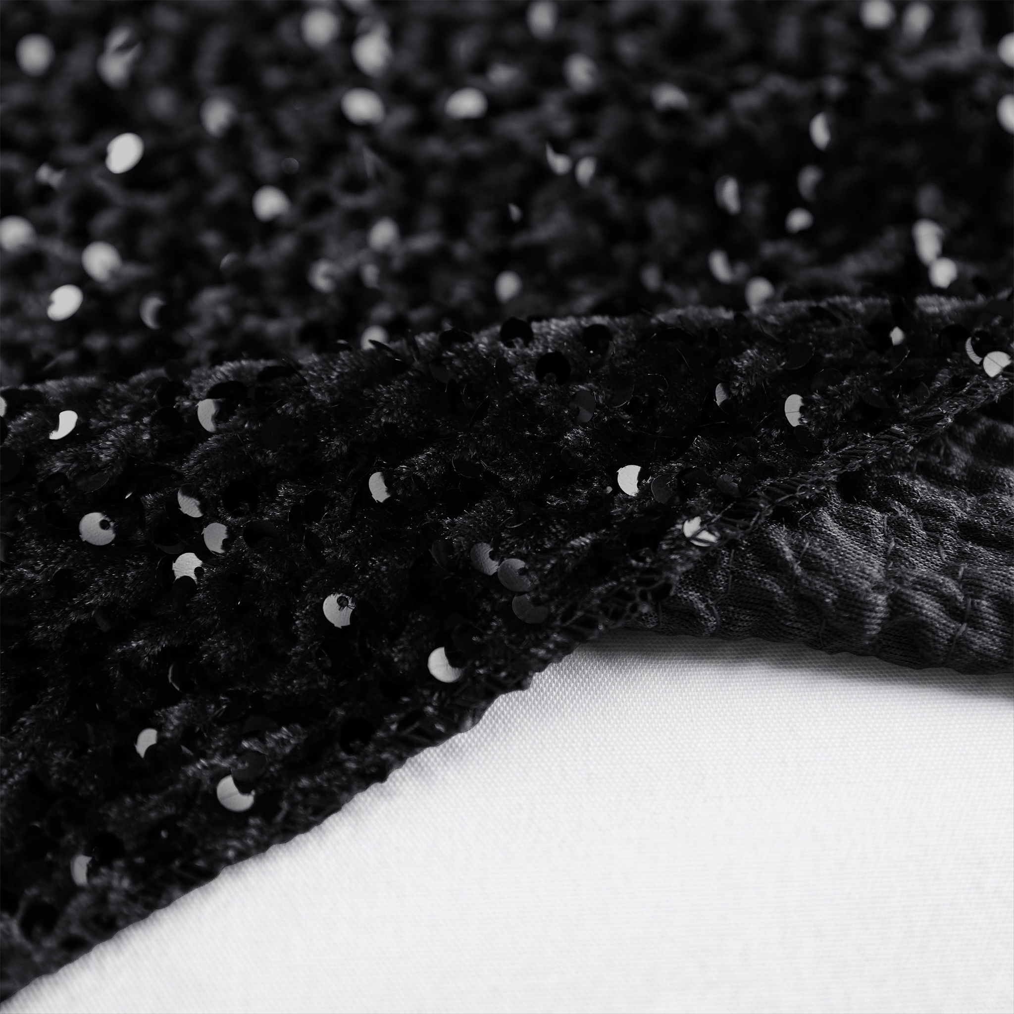 Sequin Velvet Table Runner Black edge close up