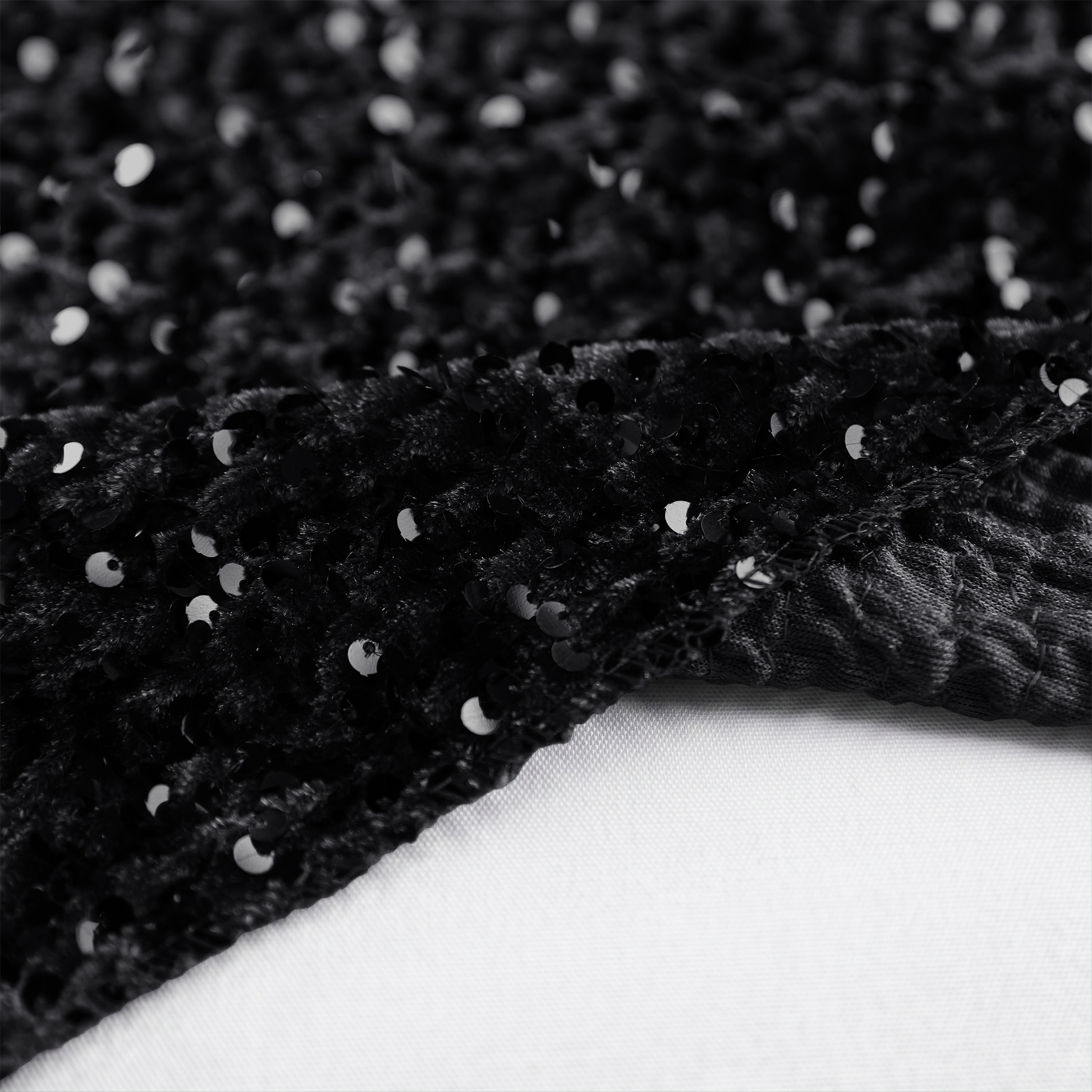 Sequin Velvet Table Runner Black edge close up