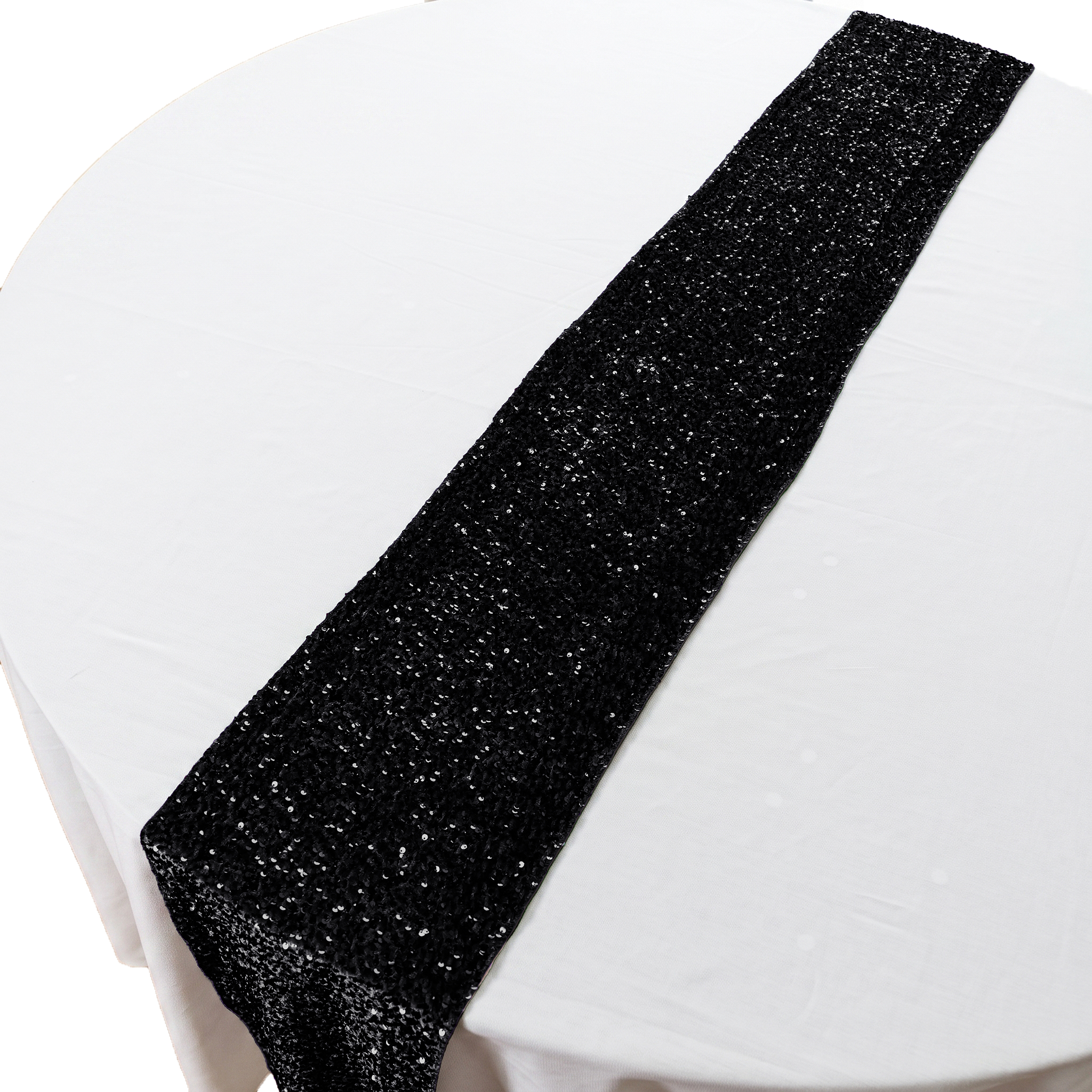 Sequin Velvet Table Runner Black top view