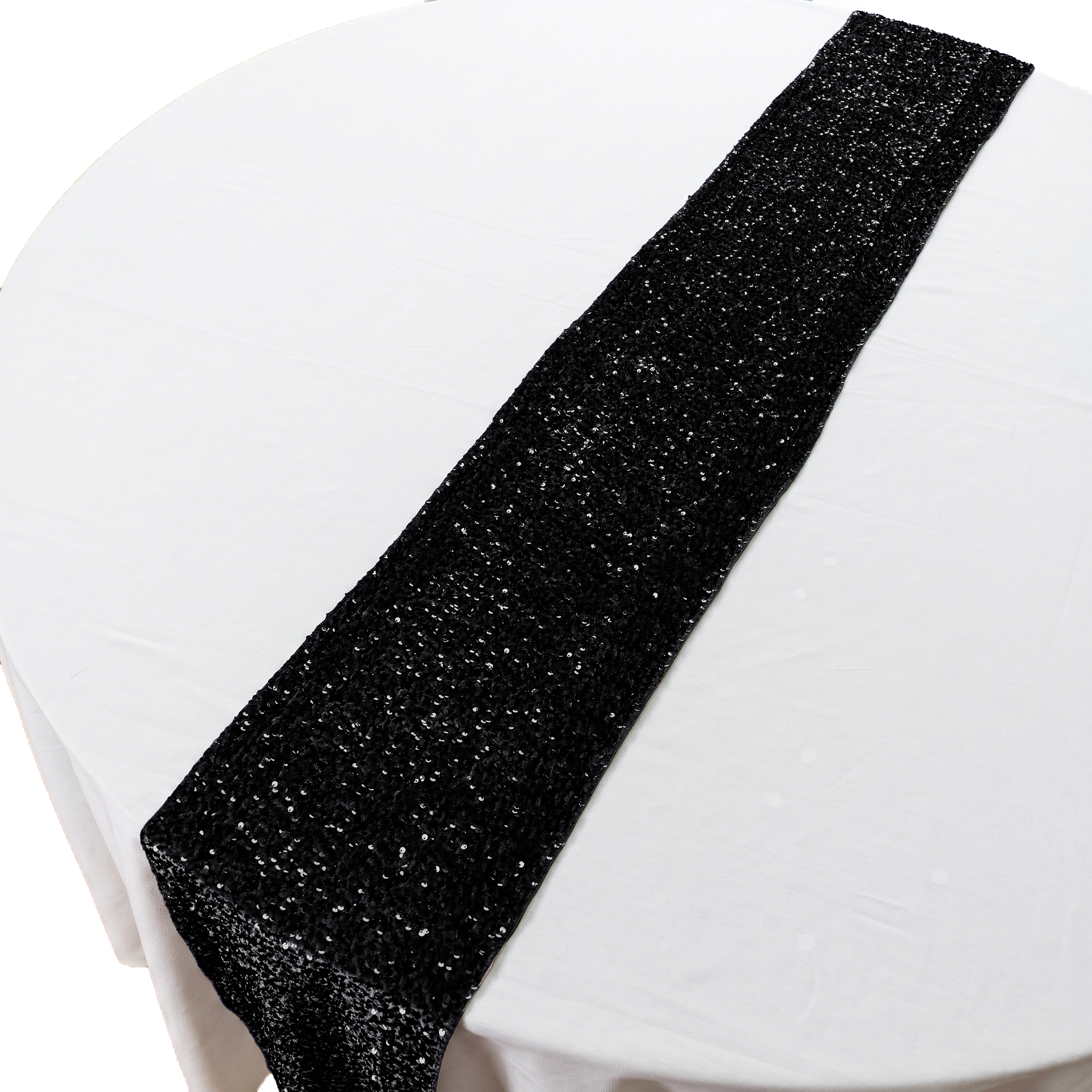 Sequin Velvet Table Runner Black top view