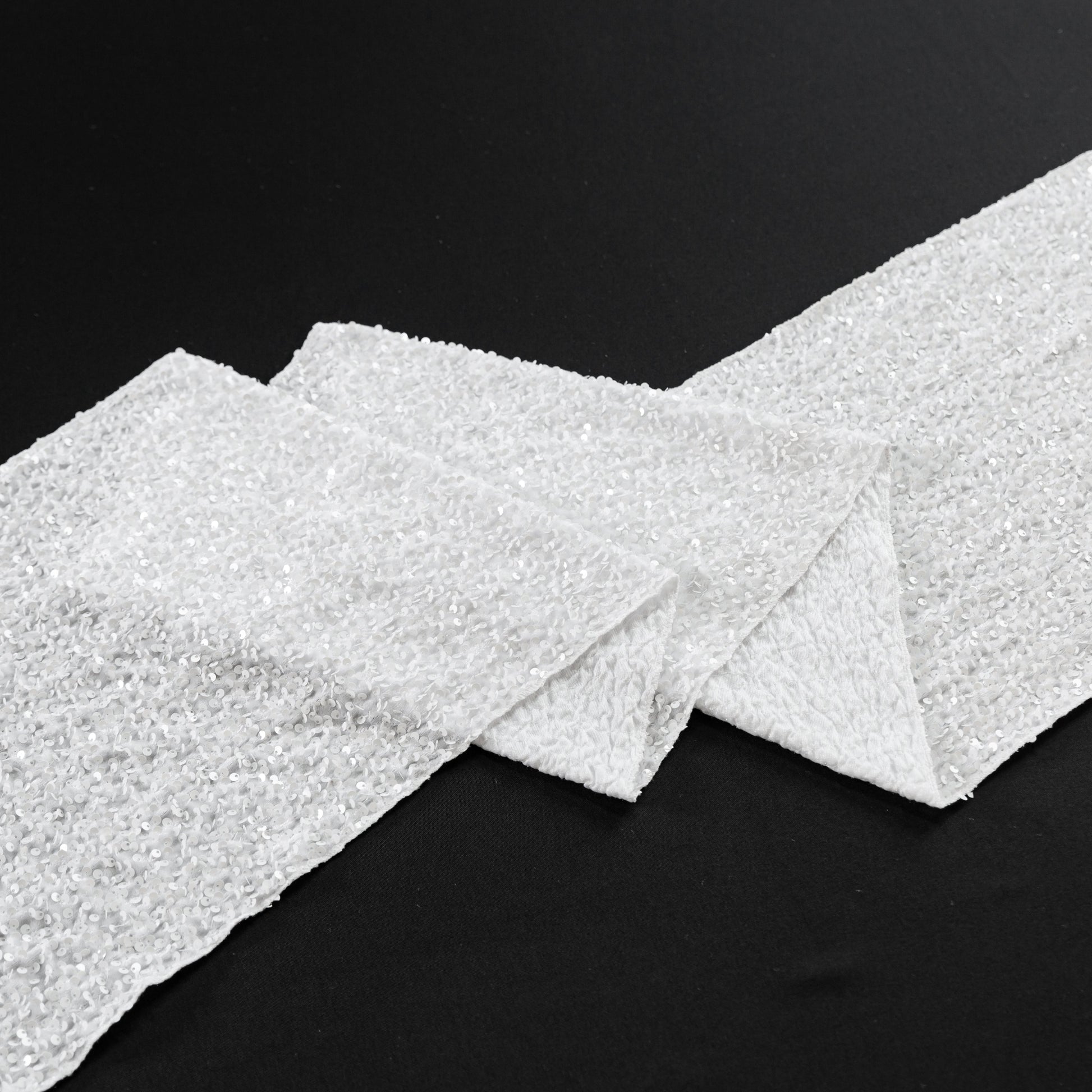 Sequin Velvet Table Runner White bunched