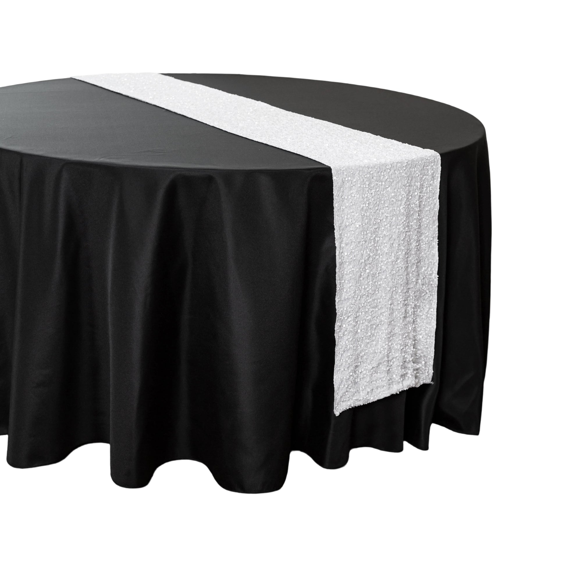 Sequin Velvet Table Runner White angled view
