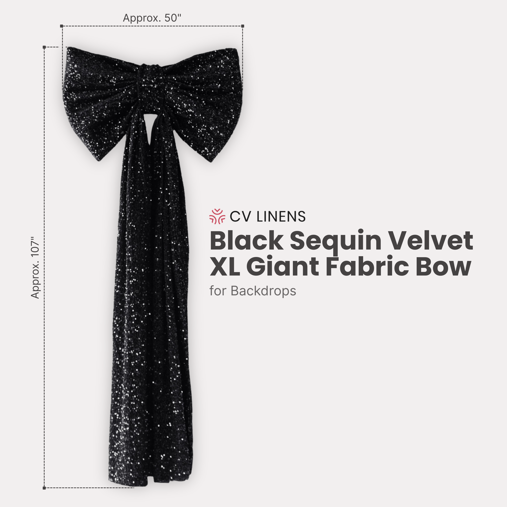 Sequin Velvet XL Giant Fabric Bow for Backdrop infographic