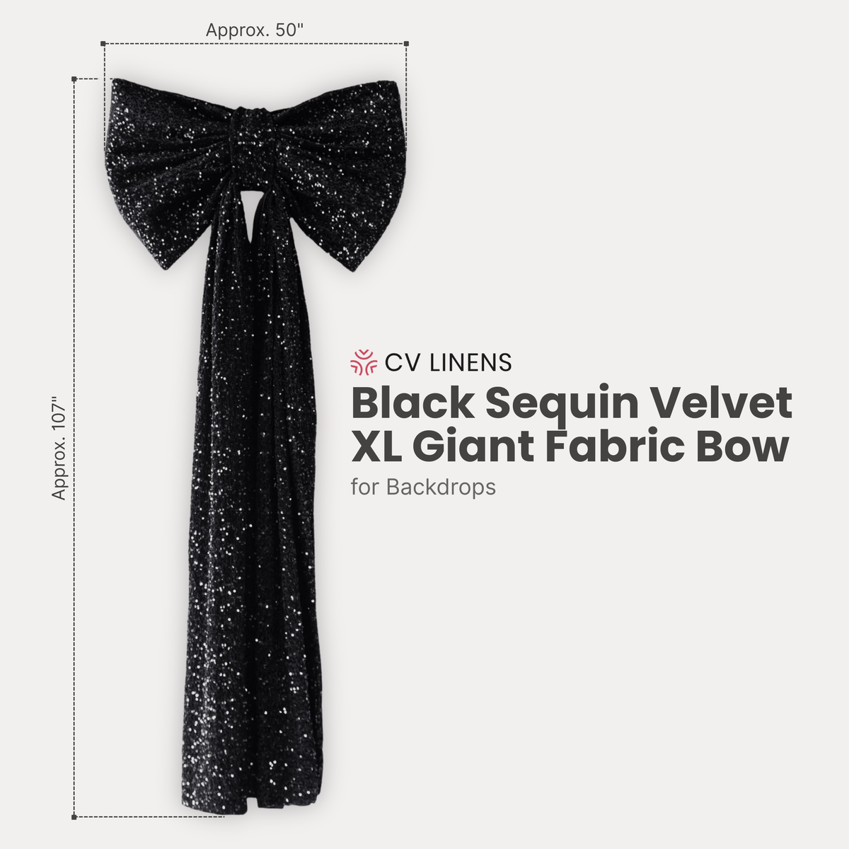 Sequin Velvet XL Giant Fabric Bow for Backdrop infographic