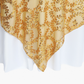 Sequin Vine Table Overlay Topper 90"x90" Square Gold corner close up