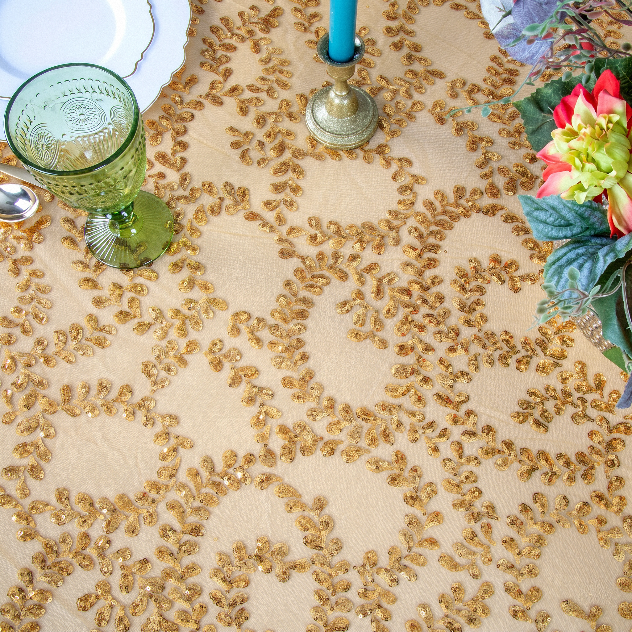 Sequin Vine Table Overlay Topper 90