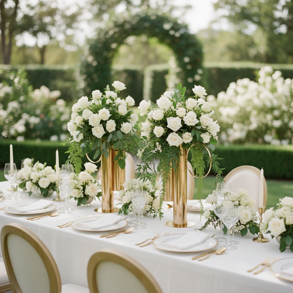 Set of 2 Modern Double Tube Floral Centerpiece Stand - Gold