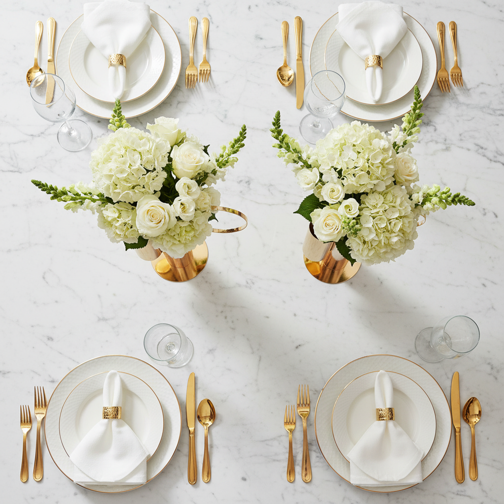 Set of 2 Modern Double Tube Floral Centerpiece Stand - Gold