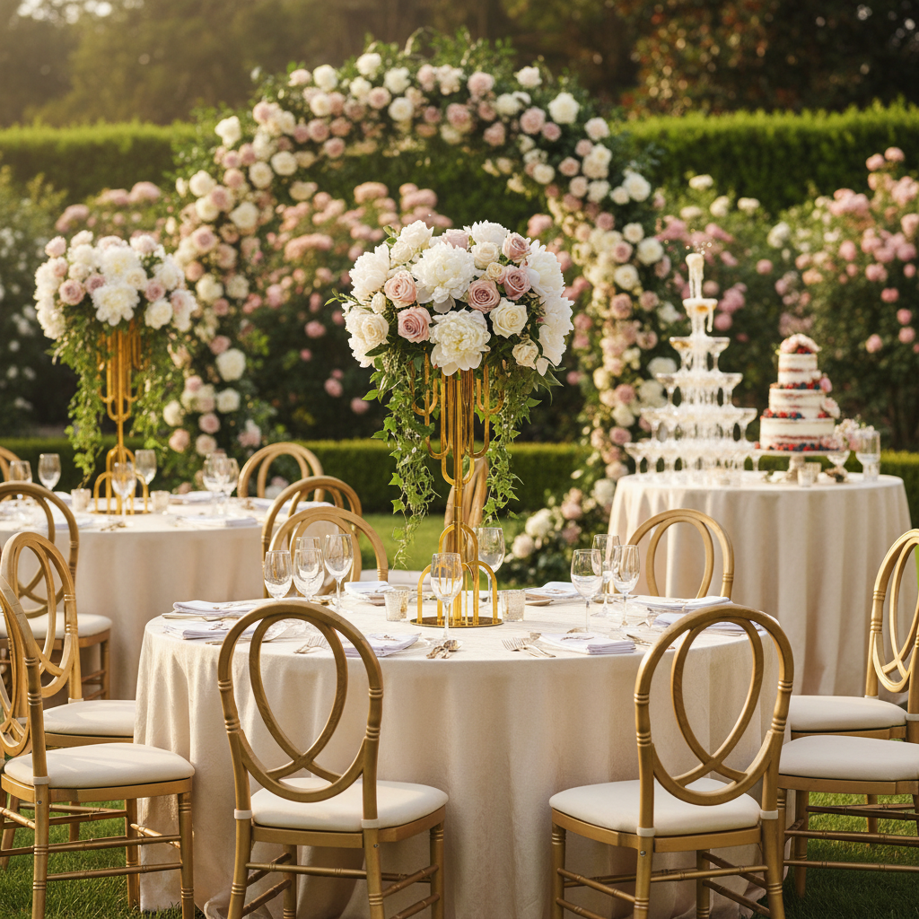 garden bridal shower with Set of 2 Modern Floral Centerpiece Riser Tabletop Stand - Gold
