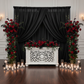 Sheer Voile Flame Retardant (FR) 10ft H x 118" W Drape/Backdrop Curtain Panel - Black  | upright | crossbar | bases |
