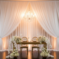 sweetheart table with Sheer Voile Flame Retardant (FR) 10ft H x 118" W Drape/Backdrop Curtain Panel - White