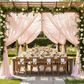 Sheer Voile Flame Retardant (FR) 12ft H x 118" W Drape/Backdrop Curtain Panel - Blush/Rose Gold with leaf vine premade runner | 