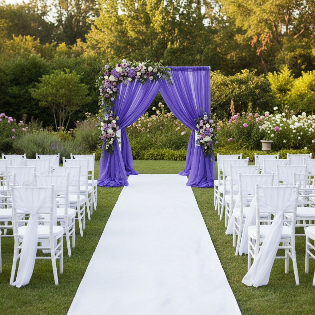 Sheer Voile Flame Retardant (FR) 12ft H x 118" W Drape/Backdrop Curtain Panel - Purple