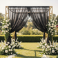 Sheer Voile Flame Retardant (FR) 14ft H x 118" W Drape/Backdrop Curtain Panel - Black on gold square arch for wedding ceremony