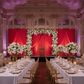 gala stage awarding ceremony with Sheer Voile Flame Retardant (FR) 14ft H x 118" W Drape/Backdrop Curtain Panel - Red