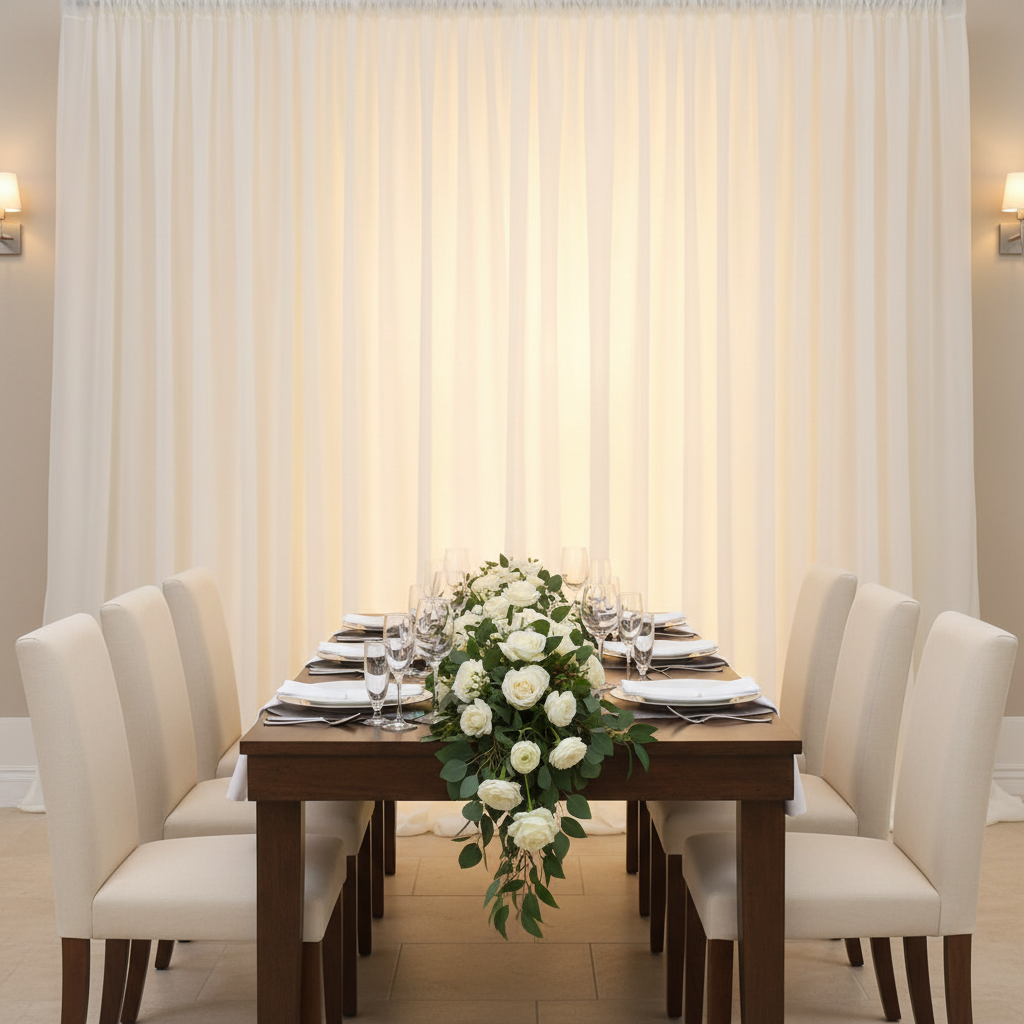 Sheer Voile Flame Retardant (FR) 8ft H x 118" W Drape/Backdrop Curtain Panel - Ivory 