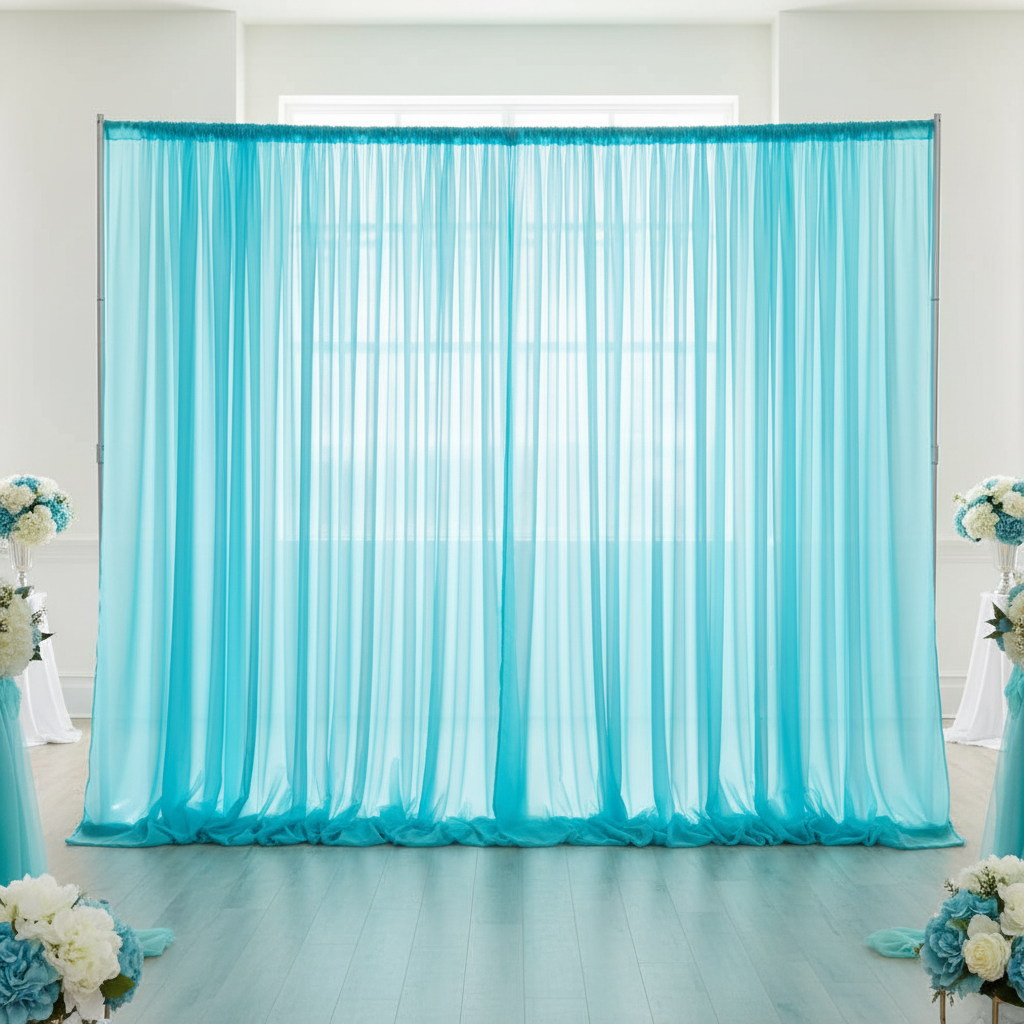 Sheer Voile Flame Retardant (FR) 8ft H x 118" W Drape/Backdrop Curtain Panel - Aqua Blue