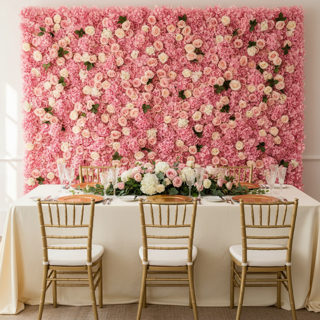 Silk Hydrangeas Flower Wall Backdrop Panel – Pink - CV Linens™