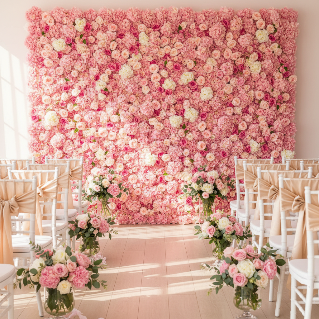 新品タグ付き　leinwände ラインヴァンド　フラワーバブルスリーブトップ Silk Hydrangeas Flower Wall Backdrop Panel – Pink - CV Linens™
