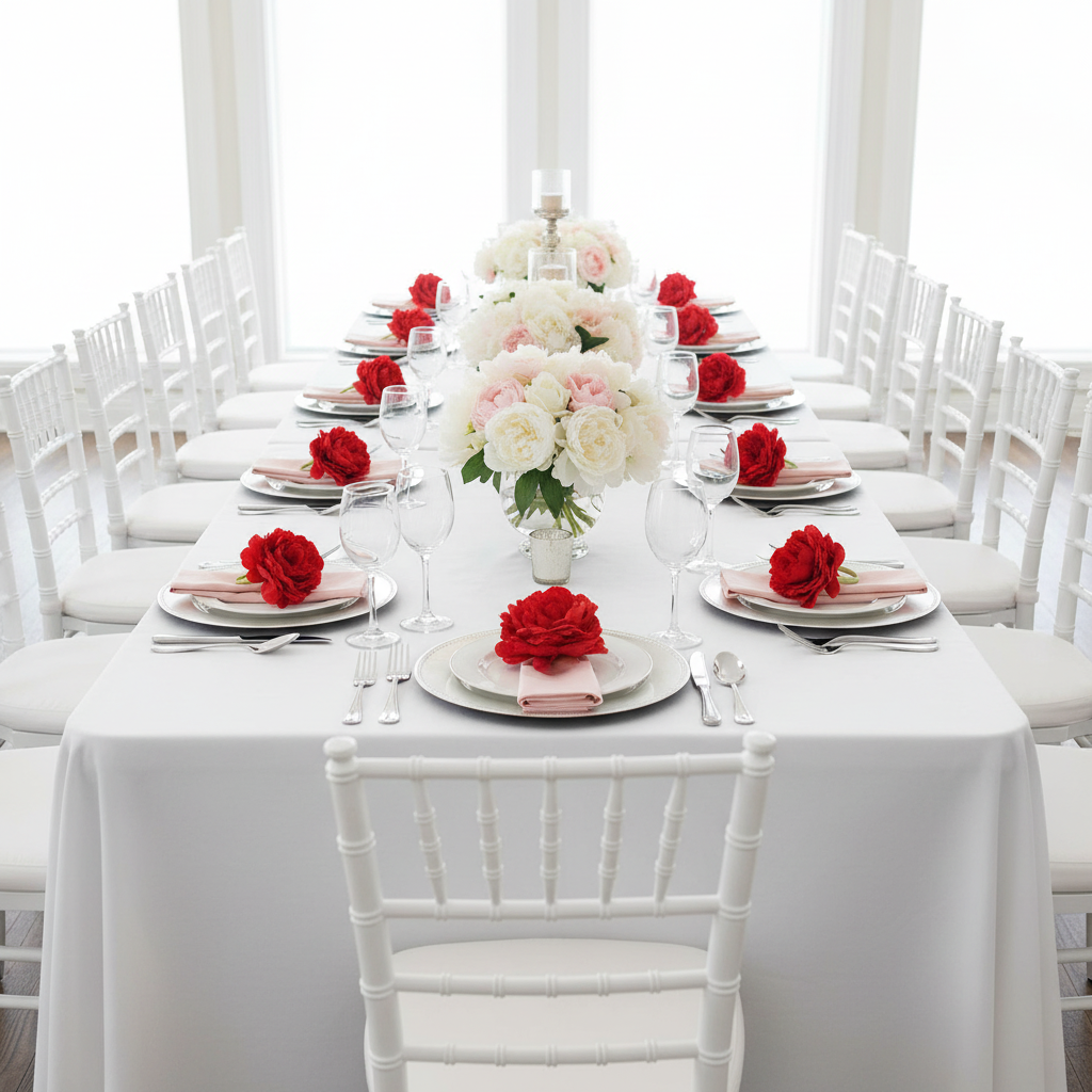 Silk Peony Flower Napkin Ring Holder (10 Count) - Red