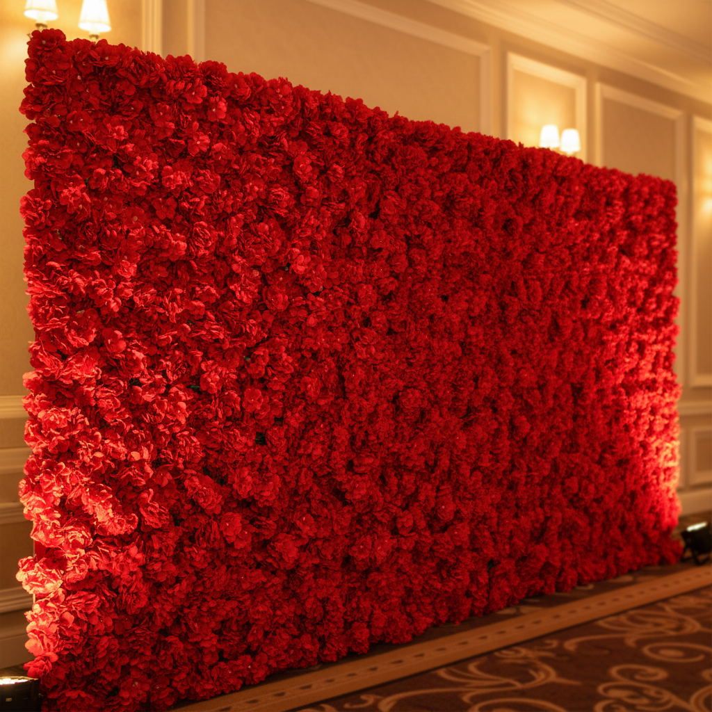 Silk Roses/Hydrangeas Flower Wall Backdrop Panel - Red