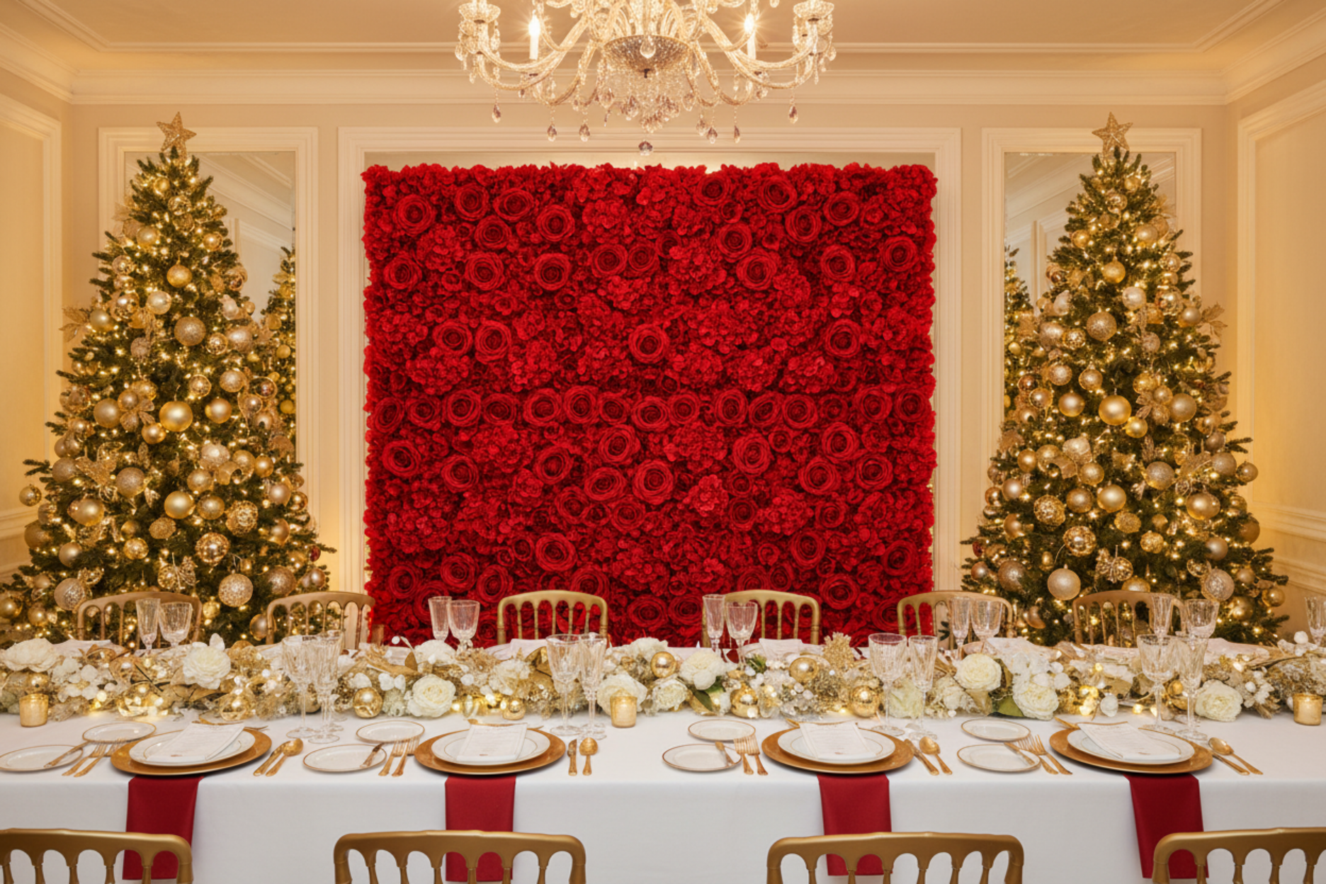 christmas corporate party with Silk Roses/Hydrangeas Flower Wall Backdrop Panel - Red