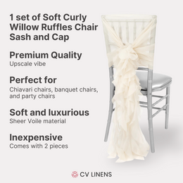 1 Set of Soft Curly Willow Ruffles Chair Sash & Cap - Ivory