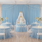 cinderella themed birthday setup with Spandex 4-way Stretch Backdrop Drape Curtain 16ft H x 60" W - Baby Blue