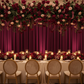 elegant guests dinner table setup with Spandex 4-way Stretch Backdrop Drape Curtain 16ft H x 60" W - Burgundy
