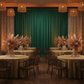 indoor safari dinner table setup with Spandex 4-way Stretch Backdrop Drape Curtain 16ft H x 60" W - Emerald Green