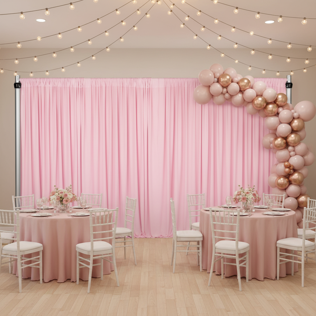 baby shower with Spandex 4-way Stretch Backdrop Drape Curtain 16ft H x 60" W - Pink