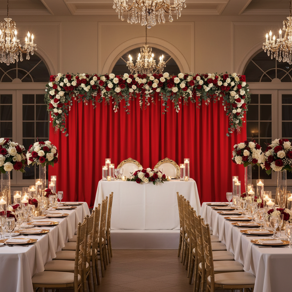 valentines day wedding reception with Spandex 4-way Stretch Backdrop Drape Curtain 16ft H x 60" W - Red