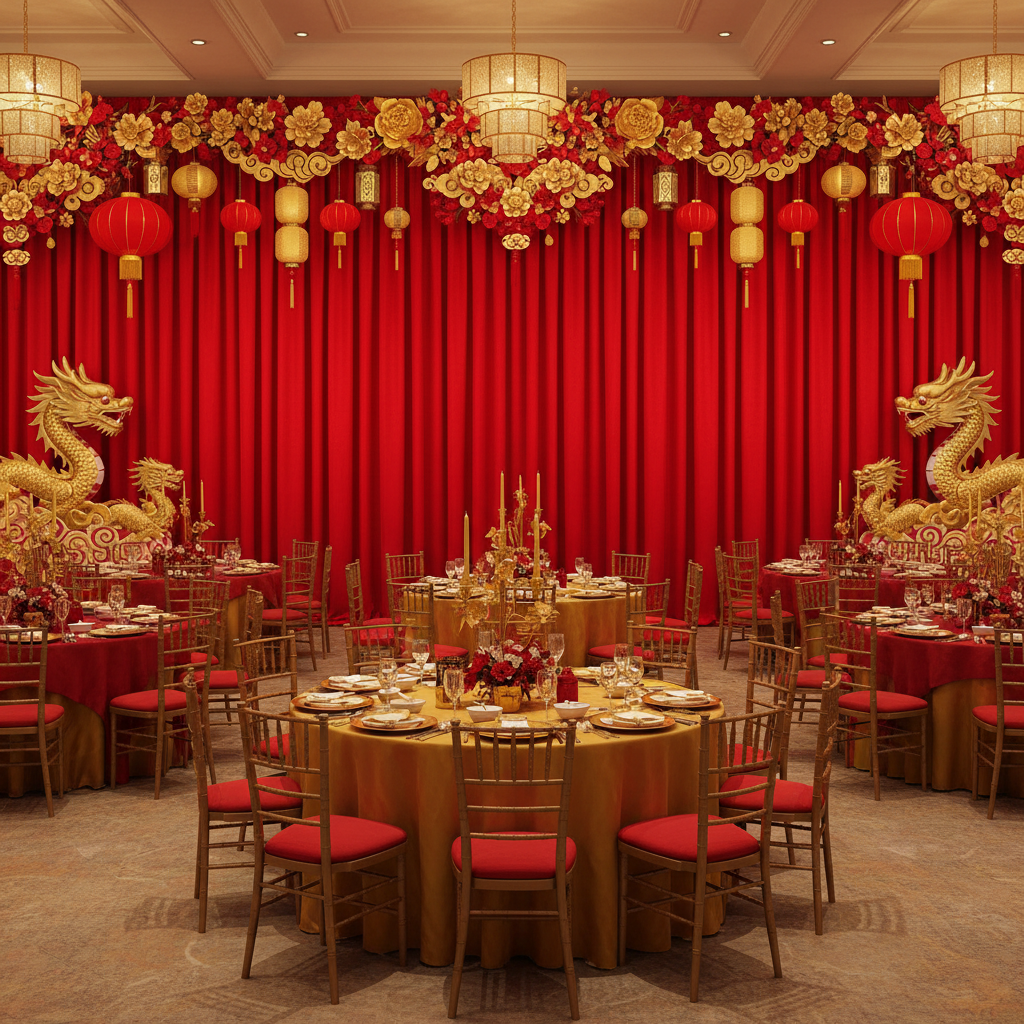 lunar new year banquet dinner with Spandex 4-way Stretch Backdrop Drape Curtain 16ft H x 60" W - Red