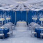 indoor winter wonderland themed reception with Spandex 4-way Stretch Backdrop Drape Curtain 16ft H x 60" W - Royal Blue