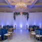 royal blue & gold quinceañera with Spandex 4-way Stretch Backdrop Drape Curtain 16ft H x 60" W - White