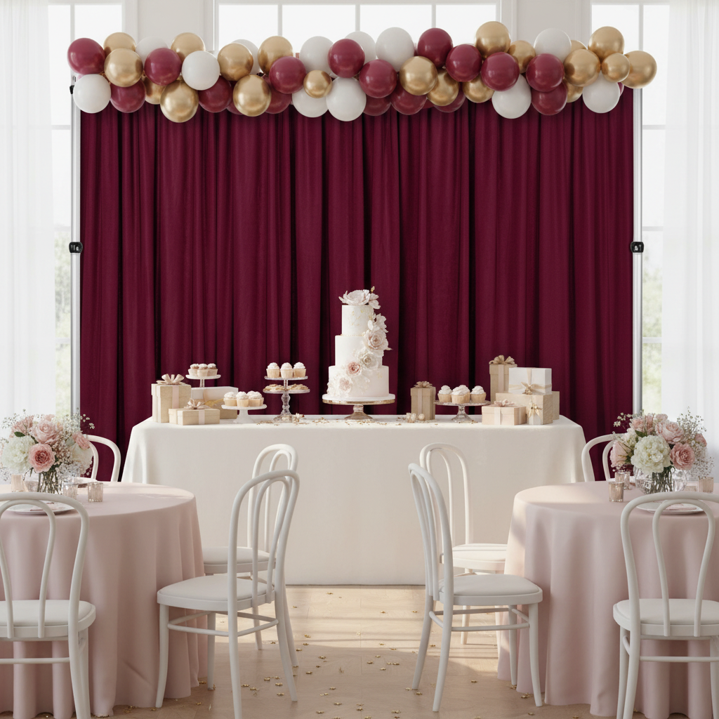 baby shower with Spandex 4-way Stretch Backdrop Drape Curtain 18ft H x 60" W - Burgundy