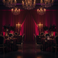 masquerade dinner setup with Spandex 4-way Stretch Backdrop Drape Curtain 18ft H x 60" W - Burgundy