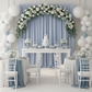 luxury indoor baby shower with Spandex 4-way Stretch Backdrop Drape Curtain 18ft H x 60" W - Dusty Blue
