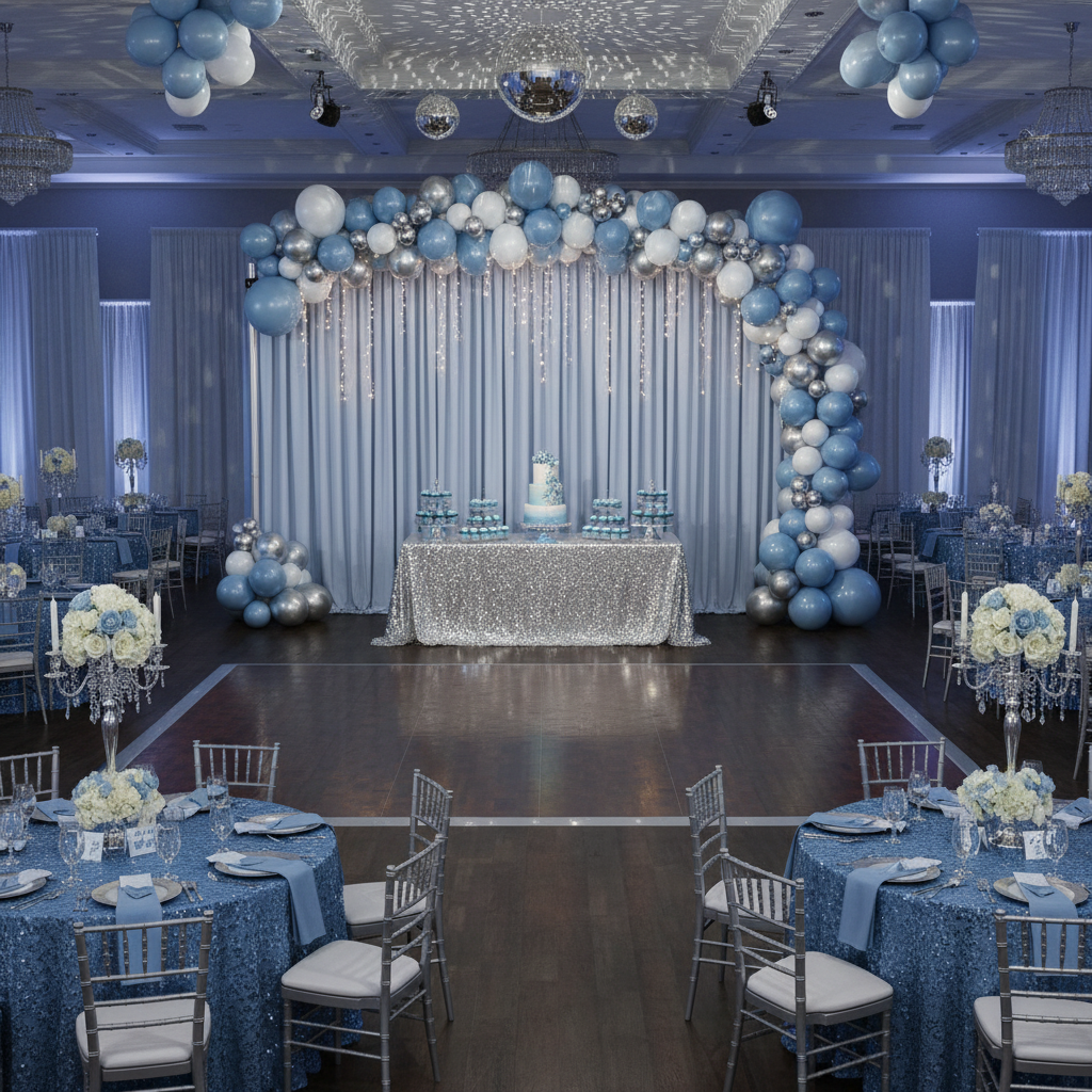 glamorous prom night with Spandex 4-way Stretch Backdrop Drape Curtain 18ft H x 60" W - Dusty Blue
