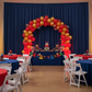 superhero themed birthday setup with Spandex 4-way Stretch Backdrop Drape Curtain 18ft H x 60" W - Navy Bue