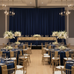 corporate dinner with Spandex 4-way Stretch Backdrop Drape Curtain 18ft H x 60" W - Navy Bue
