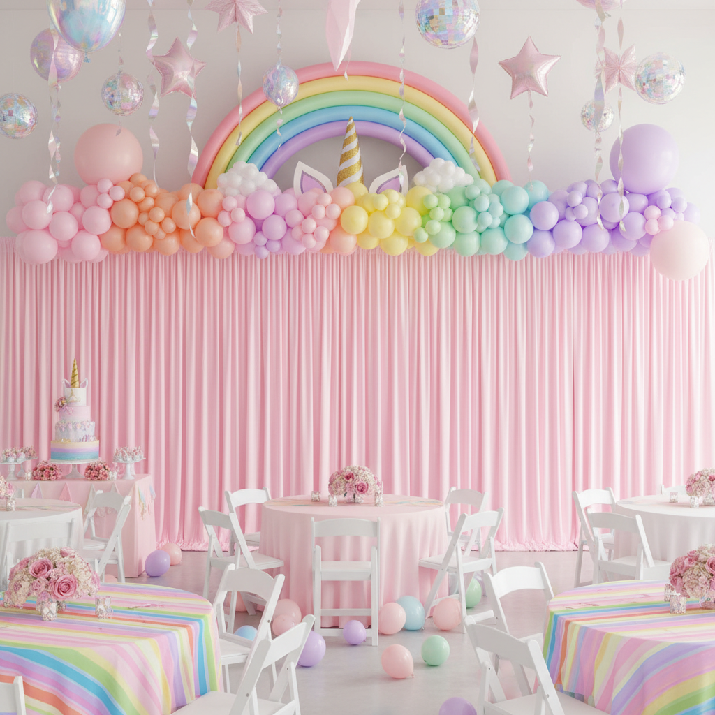 pink unicorn birthday party with Spandex 4-way Stretch Backdrop Drape Curtain 18ft H x 60" W - Pink